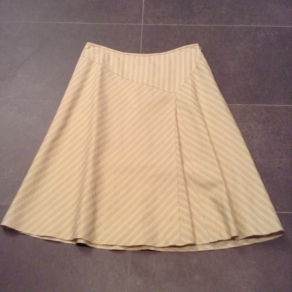 Silk/cotton green/cream A-line skirt by Ann Taylor